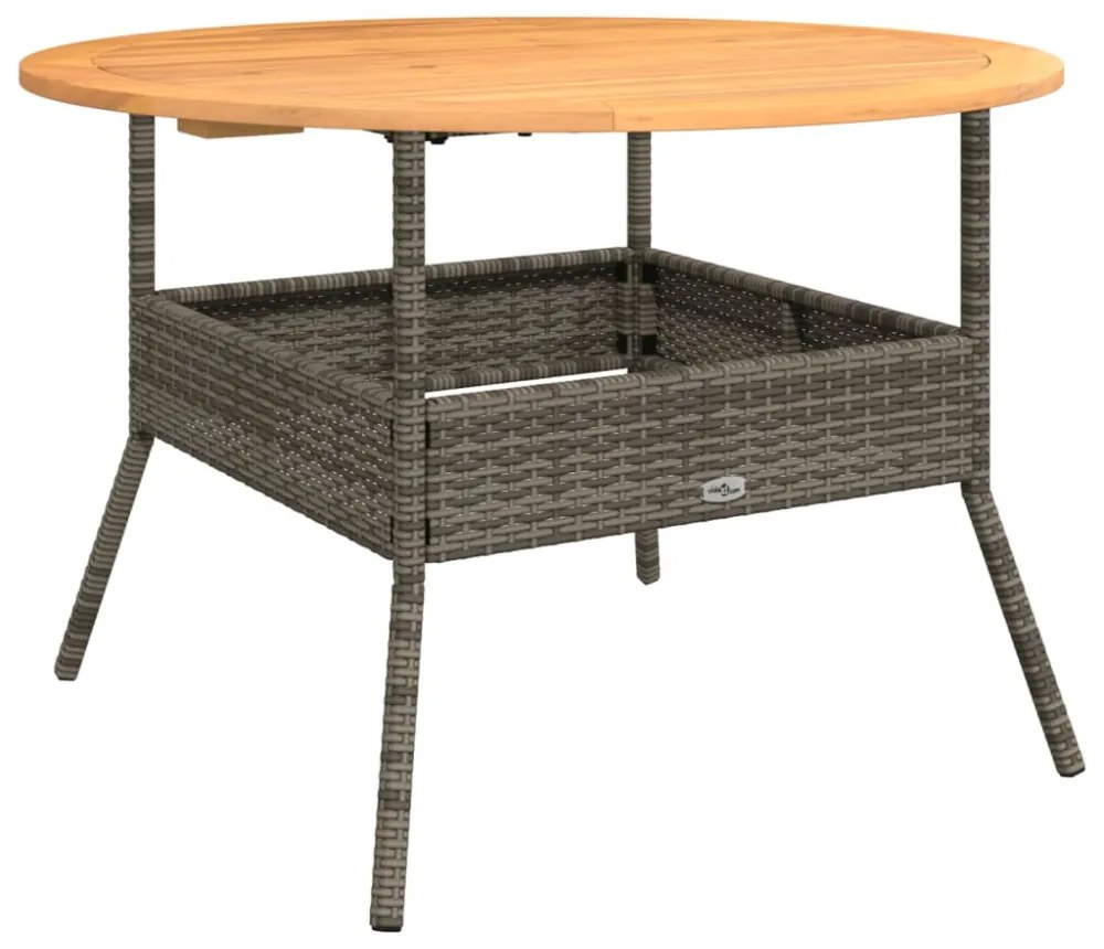 szürke polyrattan kerti asztal akácfa lappal Ø110 x 71 cm
