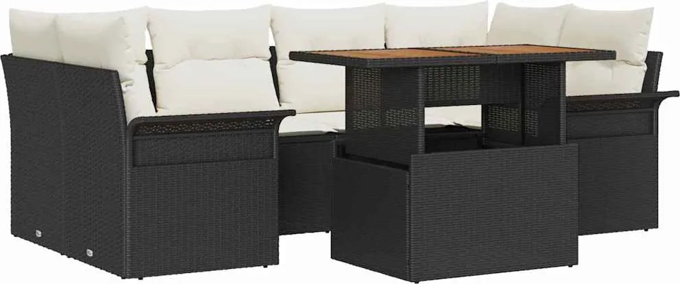 vidaXL Kerti Kanapé Szett párnával 7 pcs Fekete és krémszínű