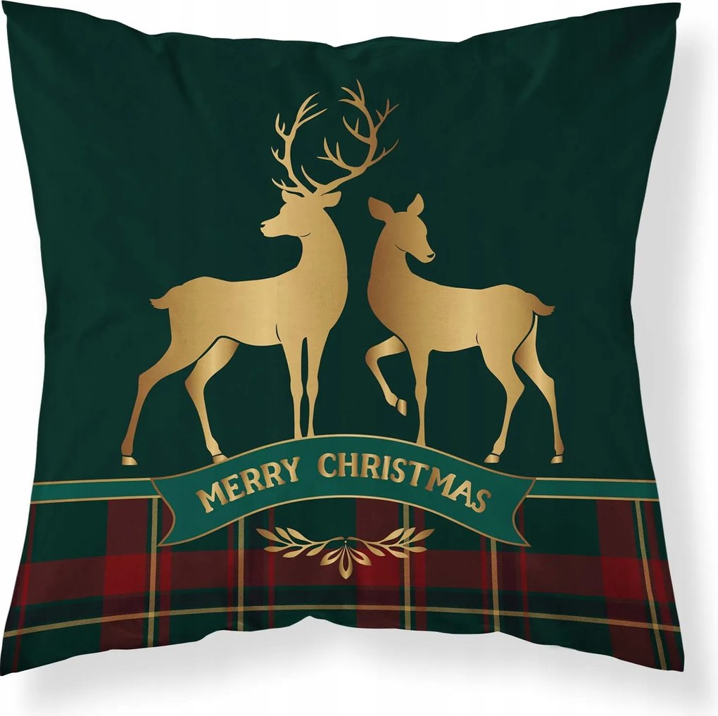 Karácsonyi Kétoldalas Párnahuzat 40x40 Rénszarvas Zöld