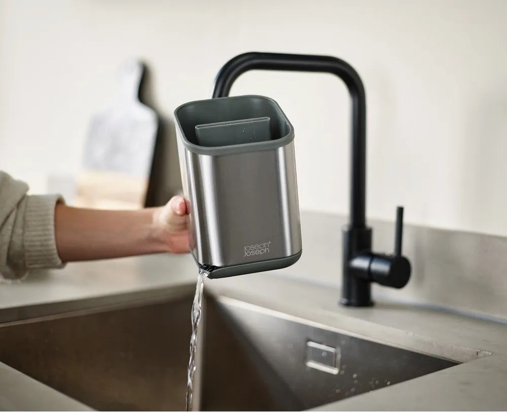 Fényes ezüstszínű rozsdamentes acél edényszárító evőeszközökhöz 11x11,5 cm Duo Steel – Joseph Joseph