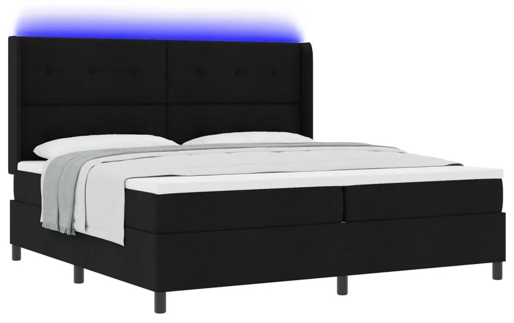 Boxspringsz MIDI Ágy Matrac & LED Fekete 200x200 cm Szövet