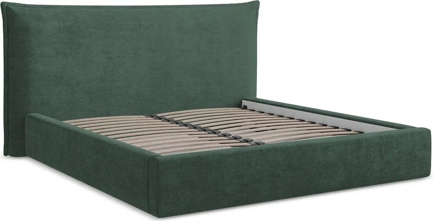 Zöld kárpitozott ágyneműtartós franciaágy ágyráccsal 160x200 cm Esala – Makamii