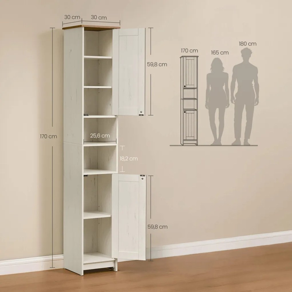 Fehér fürdőszobai szekrény AUK-E1166 WT, 30×30×170 cm