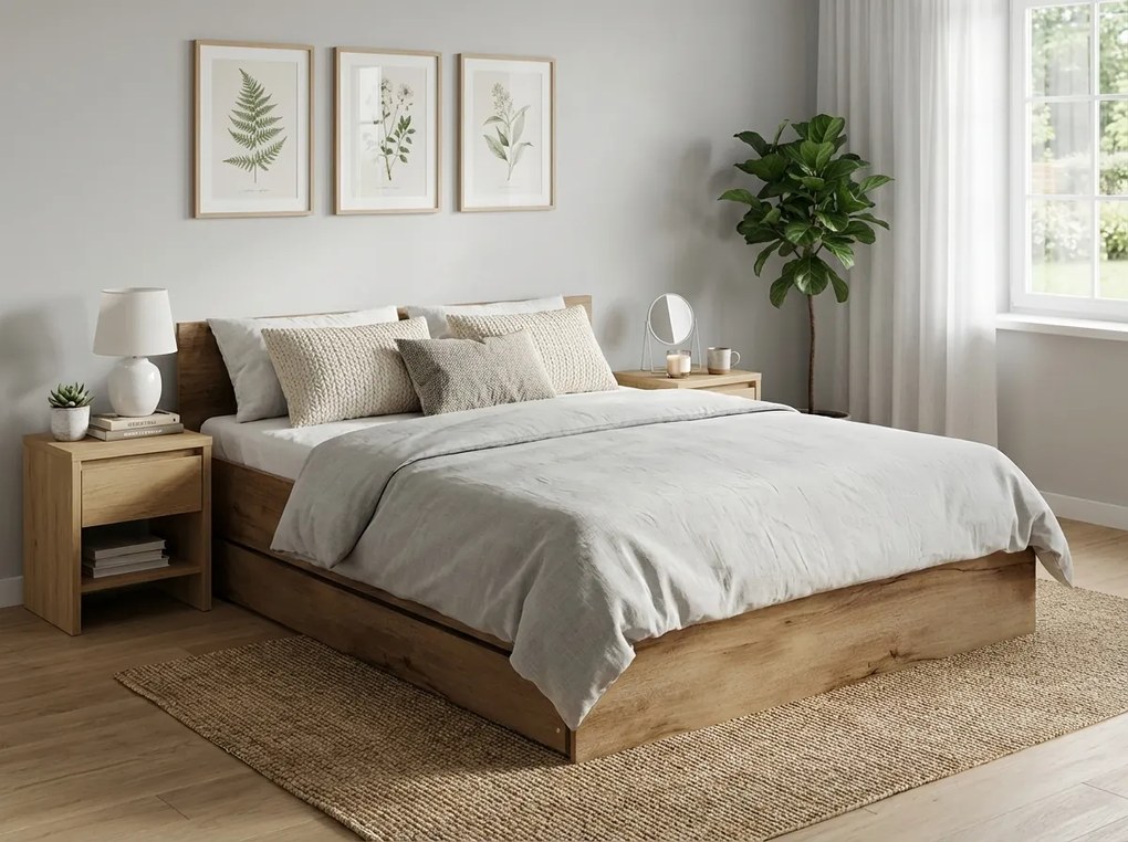 Ágy ELISA 180 x 200 cm, artisan tölgy Ágyrács: Lamellás ágyrács, Matrac: Coco Maxi 20 cm matrac