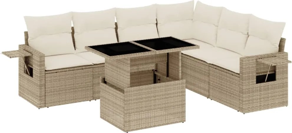vidaXL 7 részes bézs polyrattan kerti ülőgarnitúra párnákkal