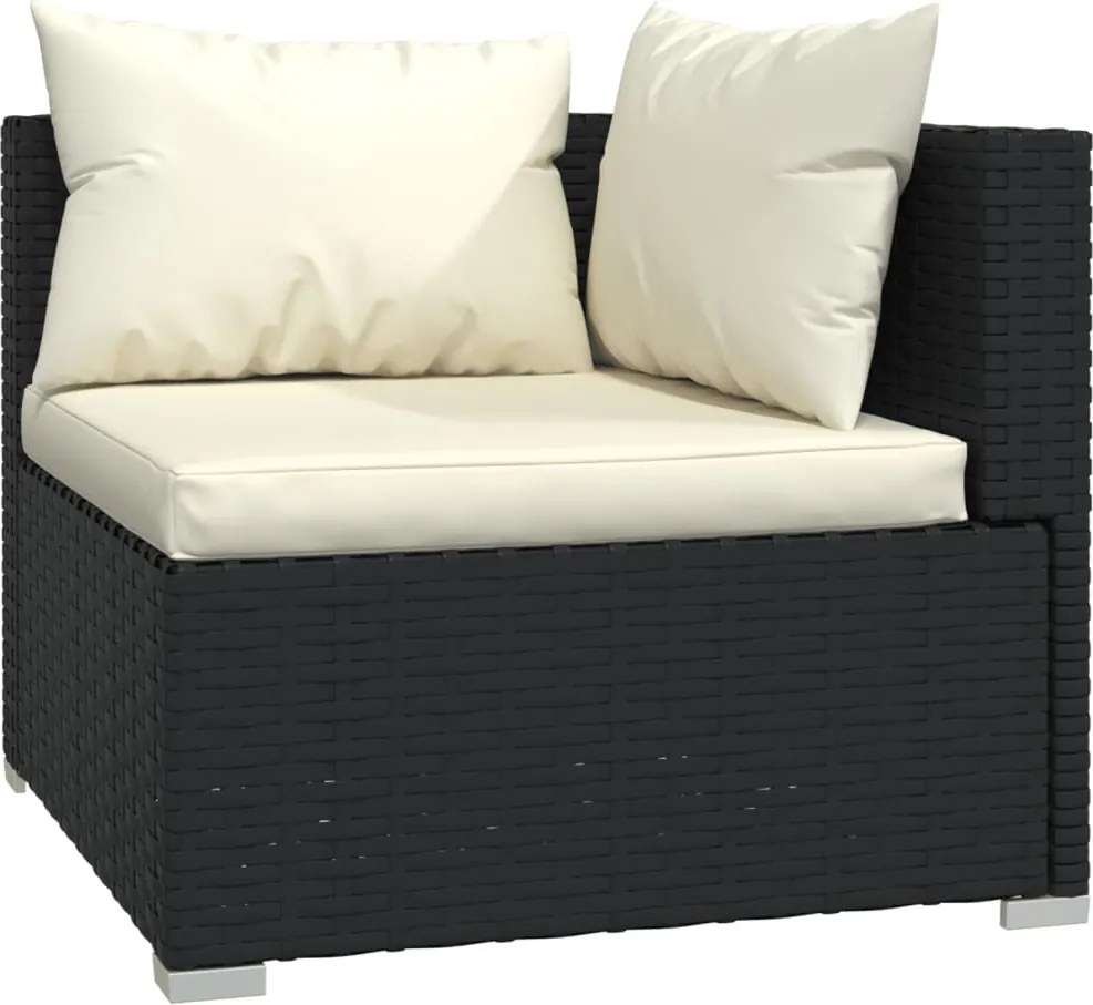 7 részes fekete polyrattan kerti ülőgarnitúra párnákkal