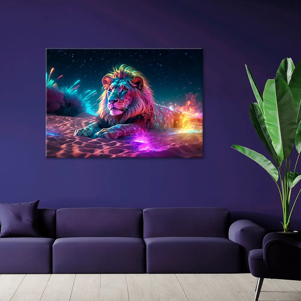 Gario Vászonkép Éjszakai égbolt és oroszlán Méret: 120 x 80 cm