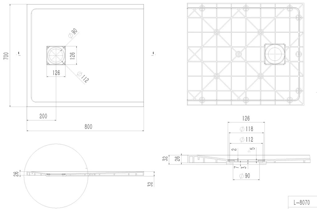 Erga Hyper, SMC zuhanytálca 80x70x2,6 cm + szifon, fehér matt, ERG-V06-SMC-7080S-WH