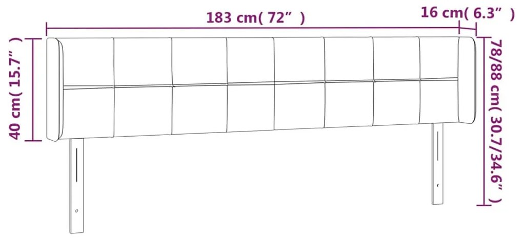 világosszürke bársony LED-es fejtámla 183 x 16 x 78/88 cm