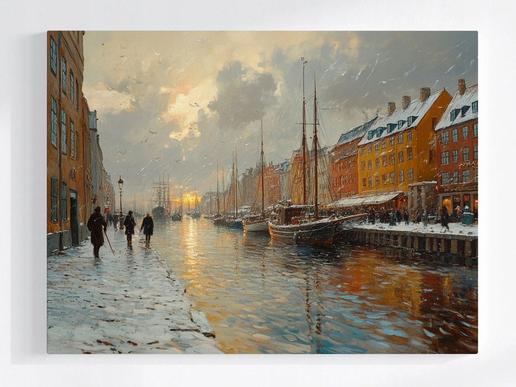 Canvas Vászonkép Dánia Koppenhága Nyhavn Kikötő Hajó Vízpart 100x75