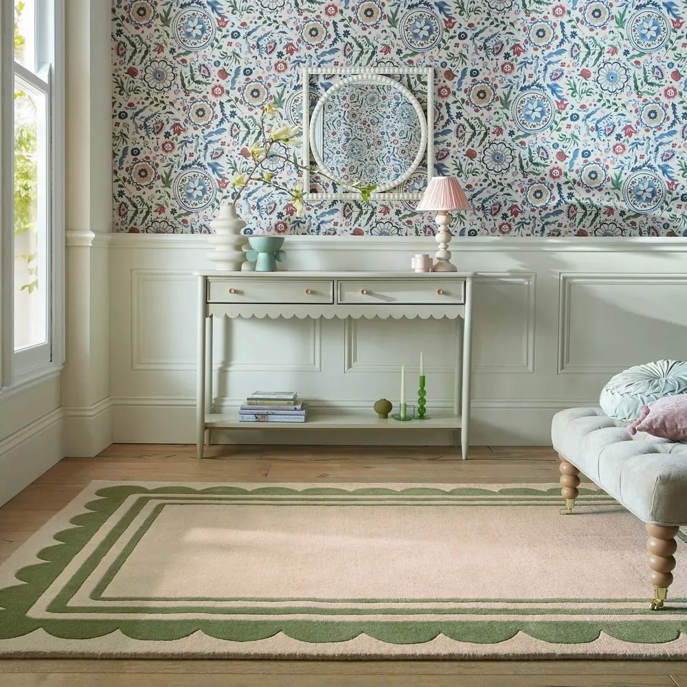 Zöld-natúr színű kézi szövésű gyapjú szőnyeg 120x170 cm Lois Scallop – Flair Rugs