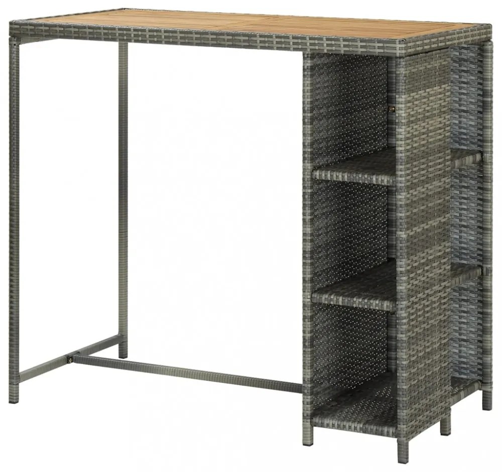 szürke polyrattan bárasztal tárolópolccal 120 x 60 x 110 cm
