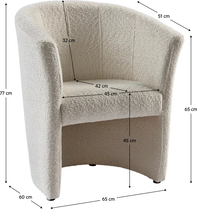 Klub fotel, tejszínes Coral anyag, CUBA