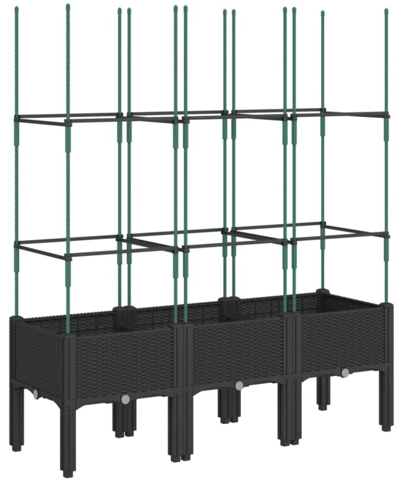 fekete polipropilén rácsos kerti ültetőláda 120 x 40 x 142,5 cm