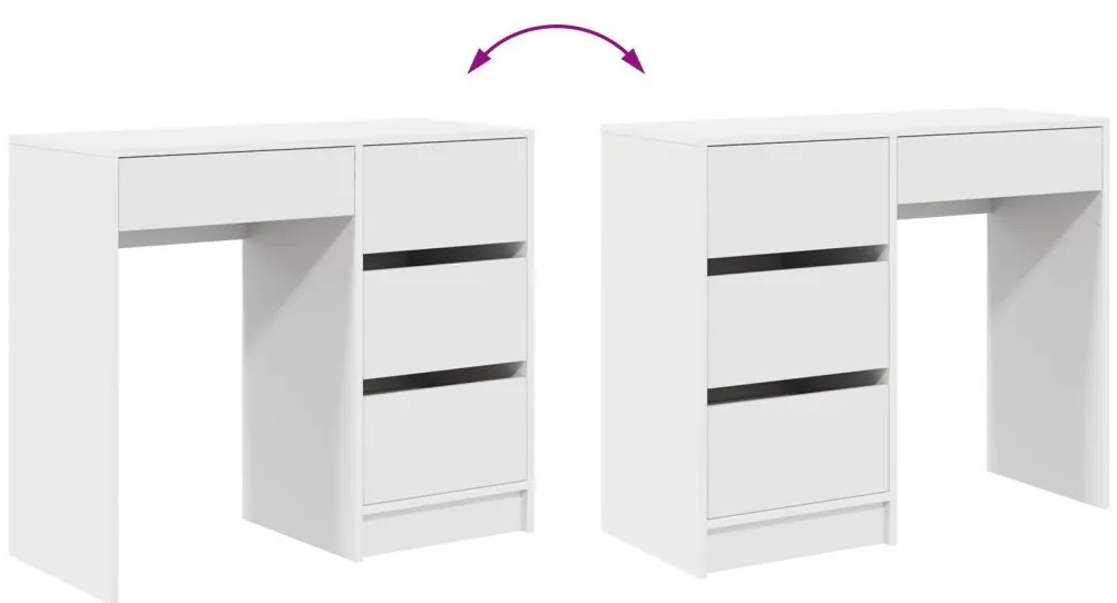 Asztal fiókkal polcokkal Fehér 90 x 37,5 x 75 cm Faanyag