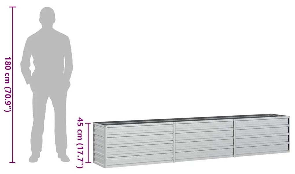ezüstszínű horganyzott acél kerti magaságyás 240 x 40 x 45 cm