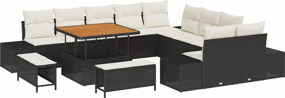 vidaXL Kerti Kanapé Szett párnával 13 pcs Fekete polirattan