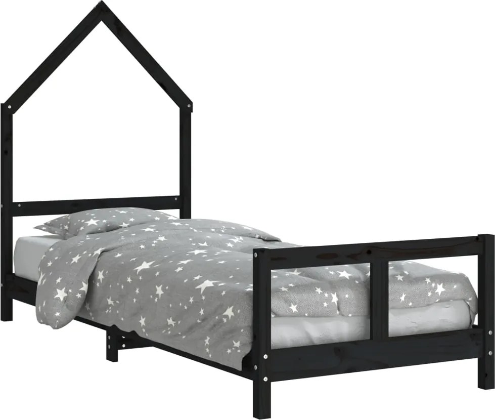 vidaXL fekete tömör fenyőfa gyerekágykeret 80 x 200 cm