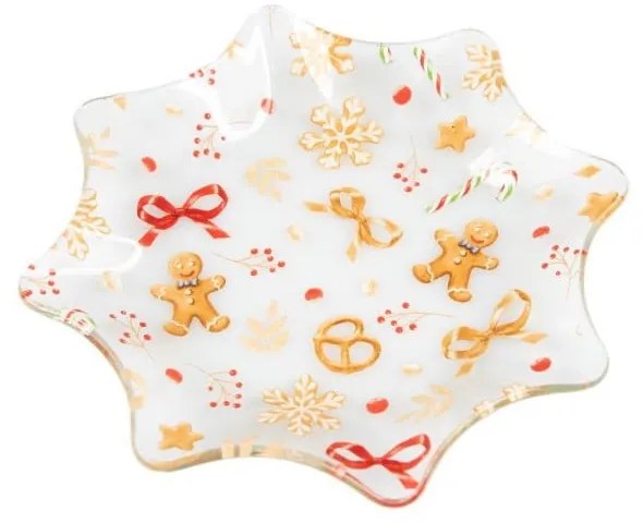 Fehér szervírozó üveg tányér karácsonyi mintával ø 15 cm Gingerbread – Dakls