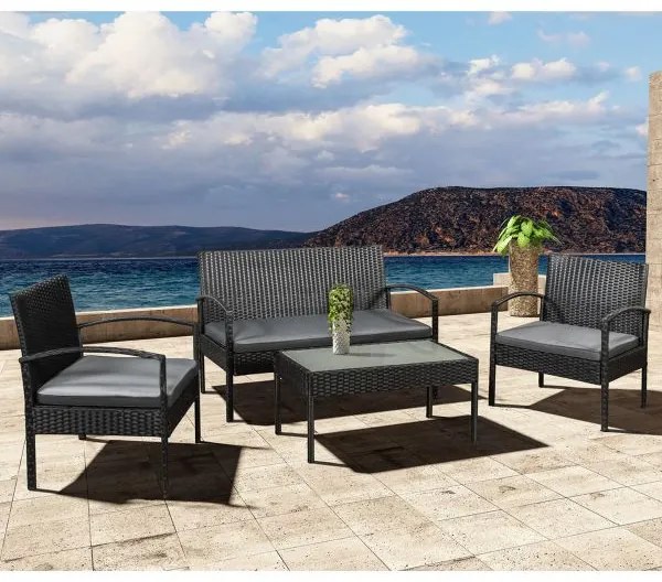 Juskys Trinidad polyrattan bútor szett - fekete