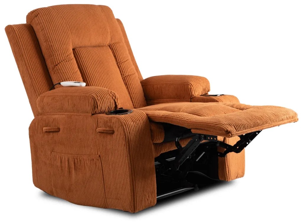 Elektromosan Vezérelhető Masszázsfunkciós Relaxfotel Rozsdabarna Kordbársony Kárpittal. BOX2