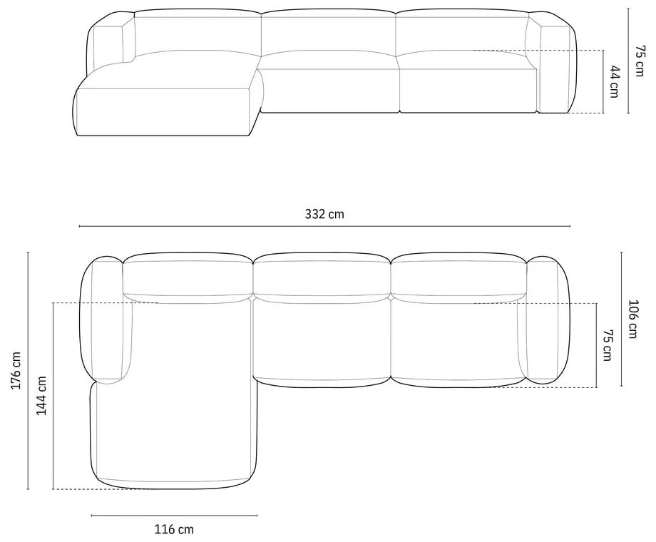 Szürke bársony moduláris sarokkanapé (bal oldali-heverő résszel) Martina – Micadoni