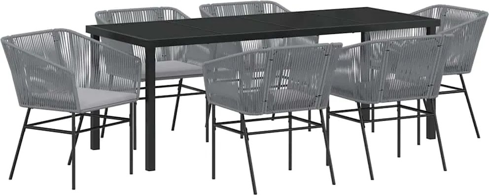 vidaXL Kert étkező szett párnával 7 pcs Szürke Porszórt acél