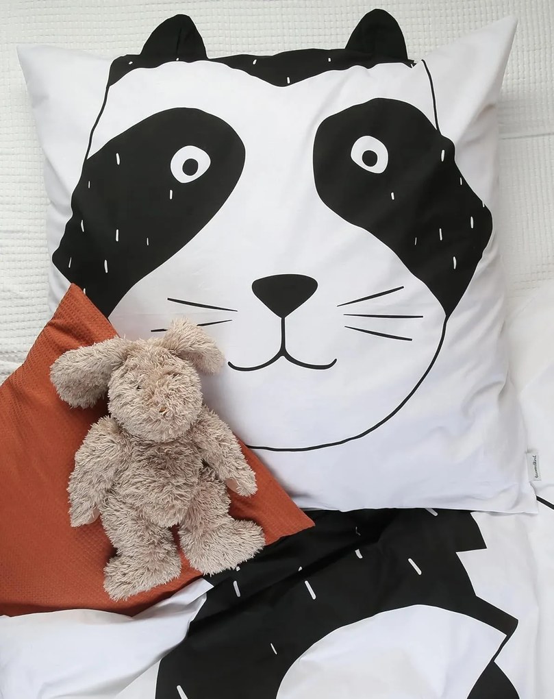 Pamut ágynemű kiságyba RACCOON fekete-fehér Ágyneműhuzat mérete: 40 x 60 cm | 100 x 135 cm