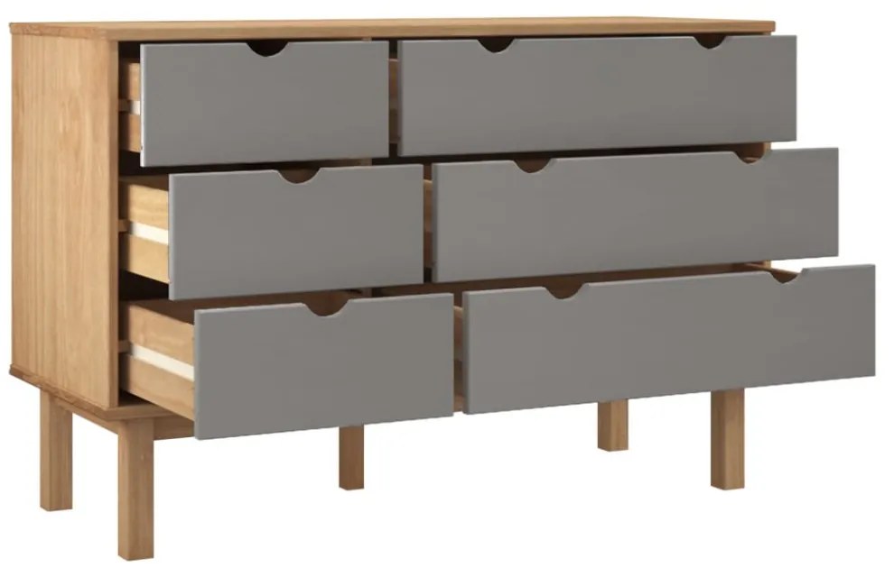 OTTA barna-szürke tömör fenyőfa éjjeliszekrény 111x43x73,5 cm