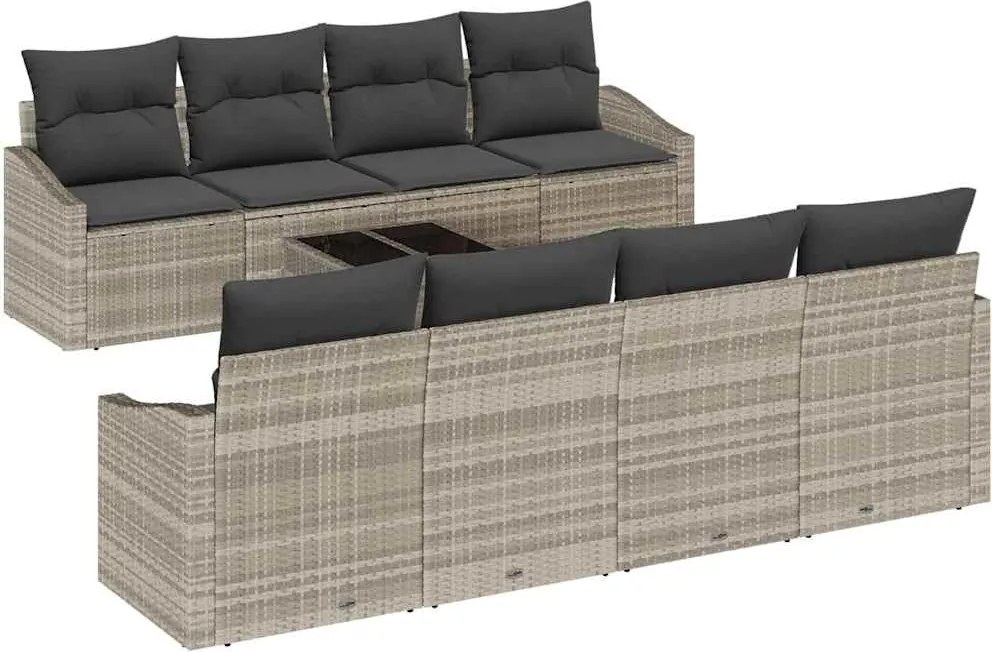 vidaXL Kanapé Szett párnával párnával 9 pcs Világosszürke polirattan