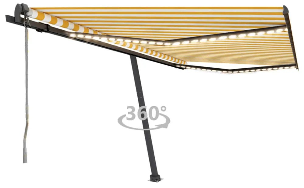 sárga-fehér szélérzékelős és LED-es napellenző 450x350 cm