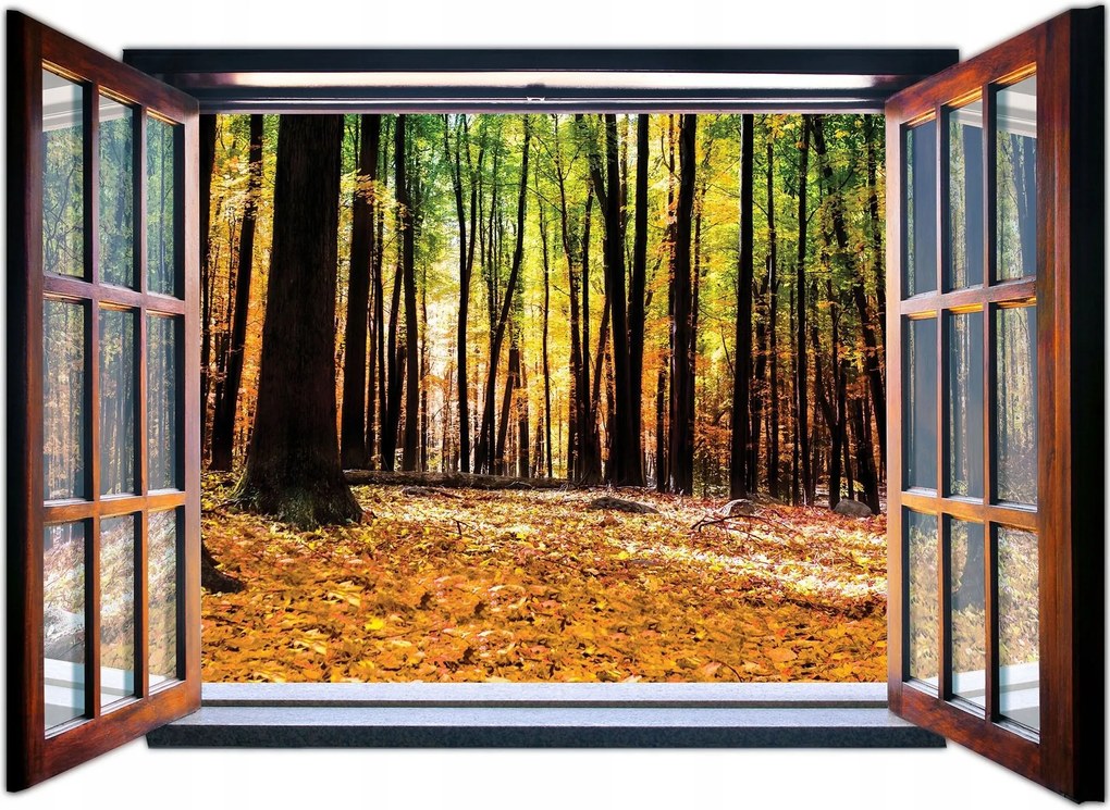 Flizelin fotótapéta Őszi erdő az ablakban nap természet 201x145 +ragasztó