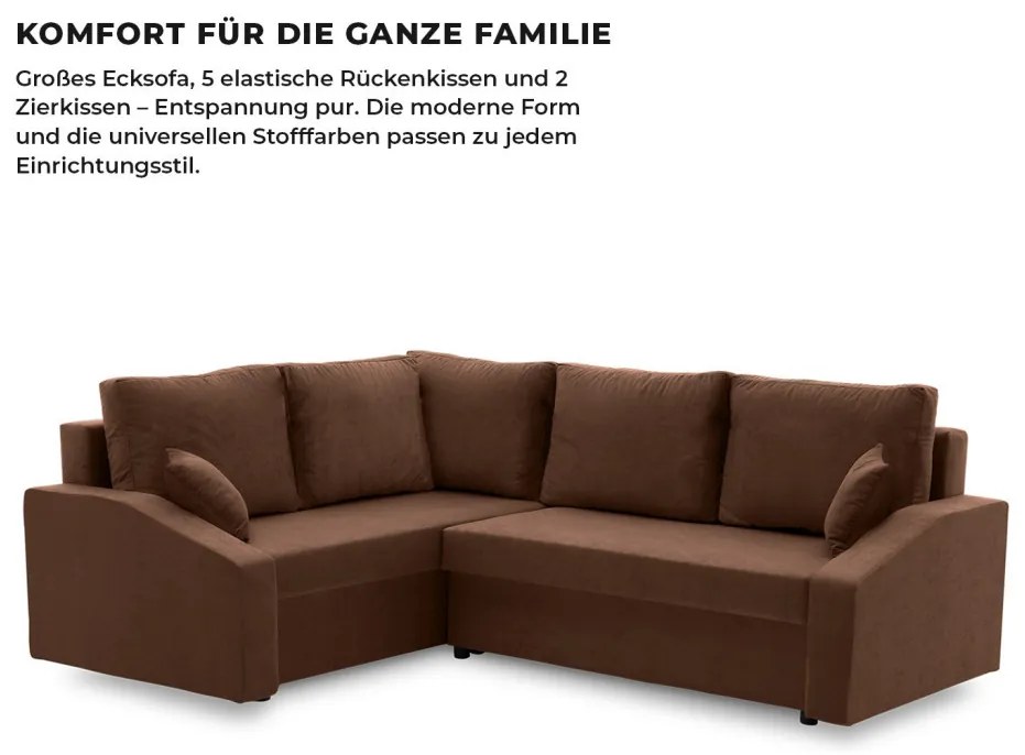 Grande Plus sarokkanapé, baloldali, szövet anyag, barna
