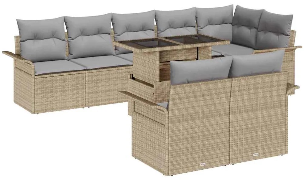 vidaXL Kerti Kanapé Szett párnával tárolóval 9 pcs Bézs Poli rattan