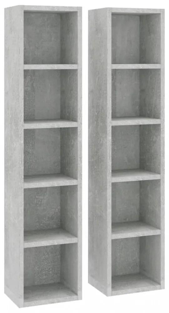 2 db betonszürke forgácslap CD-tartó szekrény 21 x 16 x 93,5 cm