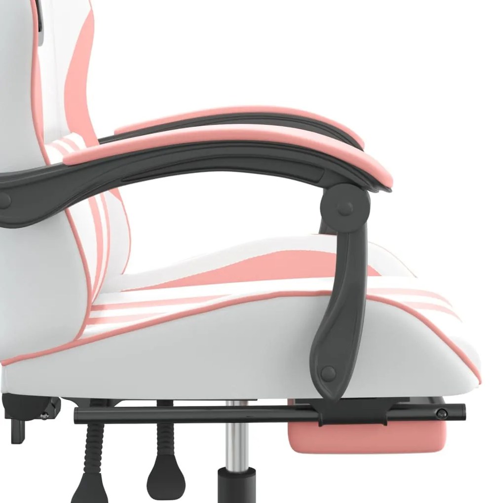 fehér és rózsaszín műbőr forgó játékszék lábtartóval