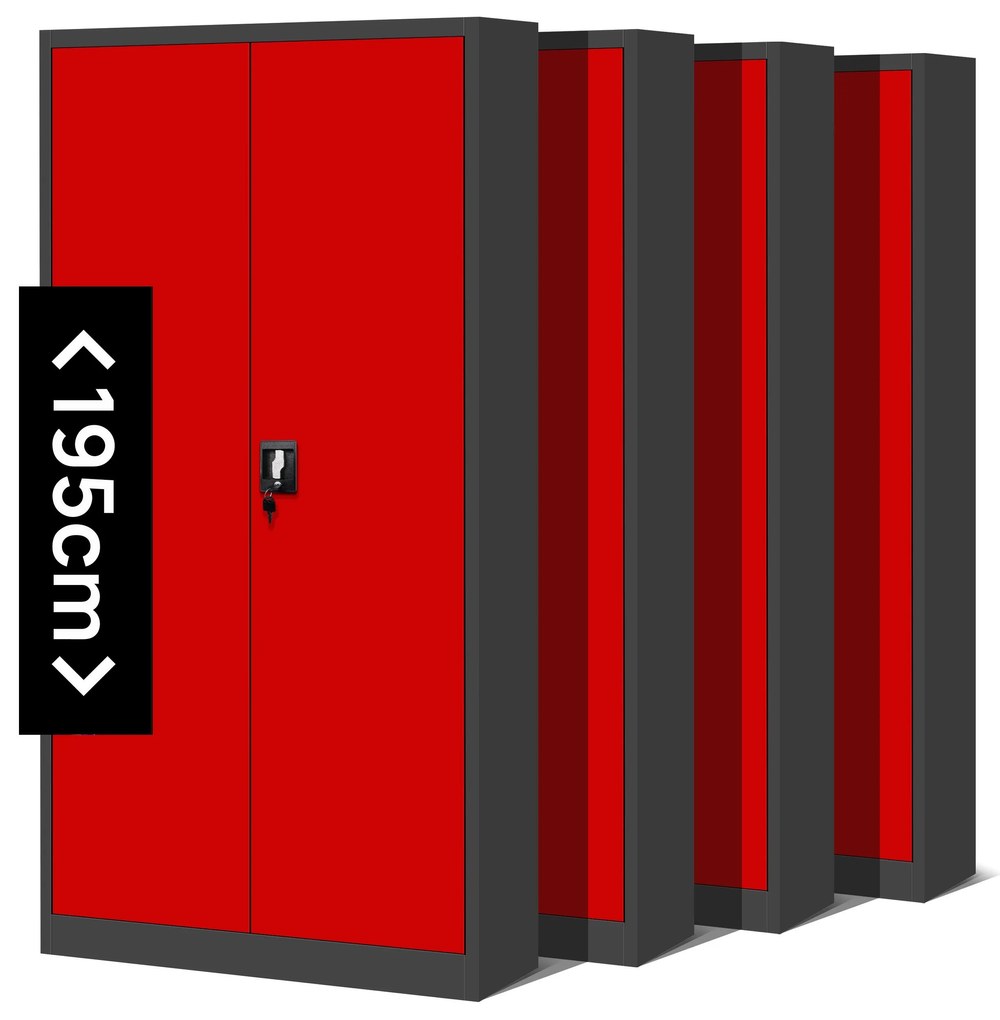 4x készlet fém iratszekrény JAN H, 900 x 1950 x 400 mm, antracit-piros