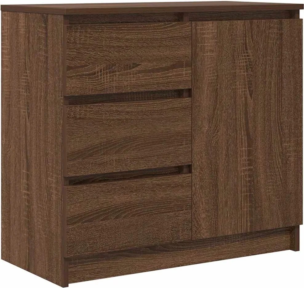 vidaXL barna tölgy szerelt fa tálalószekrény fiókos 71x35x65 cm