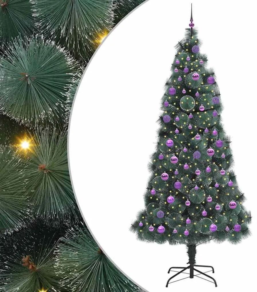 Műfenyő LED világítással, gömbökkel 300 LED-del Zöld 240 cm PET