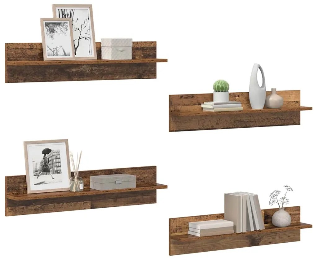 vidaXL Falpolcok polcokkal 4 pcs Öreg fa 80 x 11,5 x 18 cm Faanyag