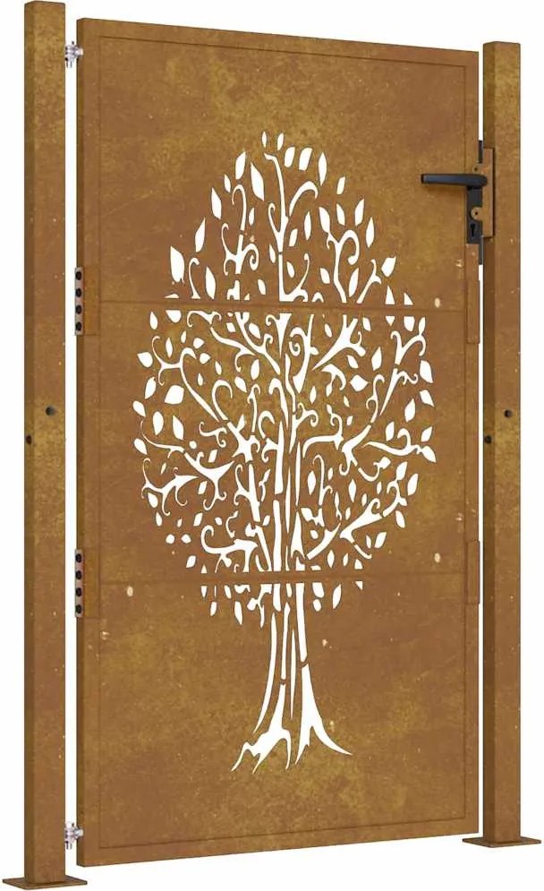 vidaXL Corten acél kertkapu 100x150 cm, fa mintázatú