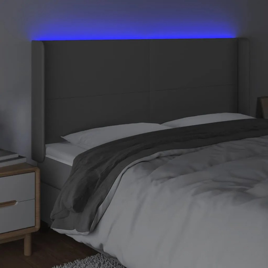 szürke műbőr LED-es fejtámla 203x16x118/128 cm