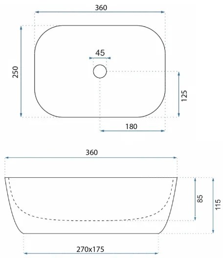 REA-U5667 - Munkalapra szerelhető mosdó BELINDA MINI 25x36 cm kerámia/fényes fehér