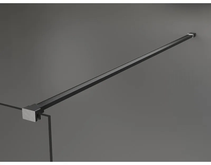 Mexen Kioto+, Walk-In zuhany paraván polccal és akasztóval 130 x 200 cm, 8 mm átlátszó üveg fehér mintás, grafit profil, 800-130-121-66-85