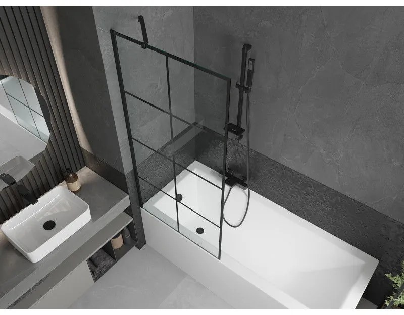 Mexen Next, kádparaván 1 szárny 80 x 150 cm, fix szárny, 6 mm átlátszó üveg fekete mintával, fekete profil, 895-080-000-00-77-70