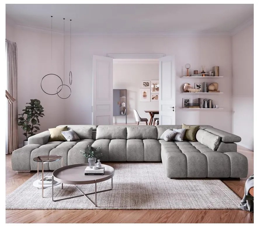 Sarokkanapé fejtámlákkal U alakban TROPEA jobb szürke