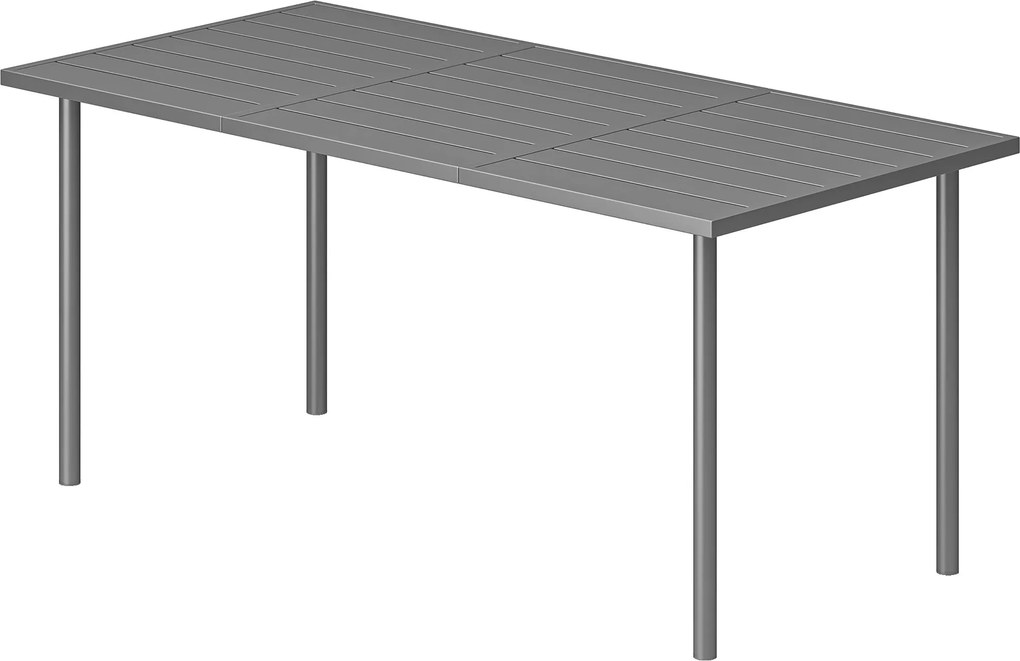 Outsunny kültéri étkezőasztal 165 x 80 x 74 cm, 6 személyes — lamellás fém asztallap, porszórt acél váz, időjárásálló | Aosom