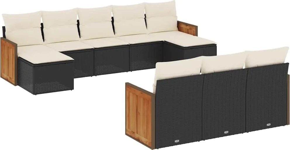 vidaXL 10 részes fekete polyrattan kerti ülőgarnitúra párnákkal