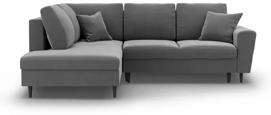 Világosszürke bársony kinyitható tárolóhelyes sarokkanapé (bal oldali-L alakú) Kyoto – Cosmopolitan Design