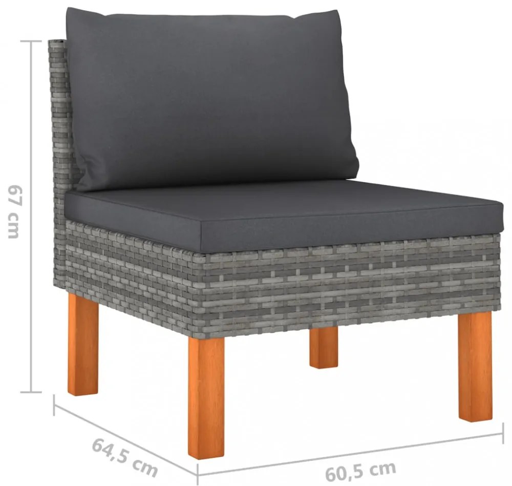 4 személyes szürke polyrattan kerti kanapé párnákkal
